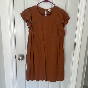 Elegant Brown Ruffle Sleeve Dress